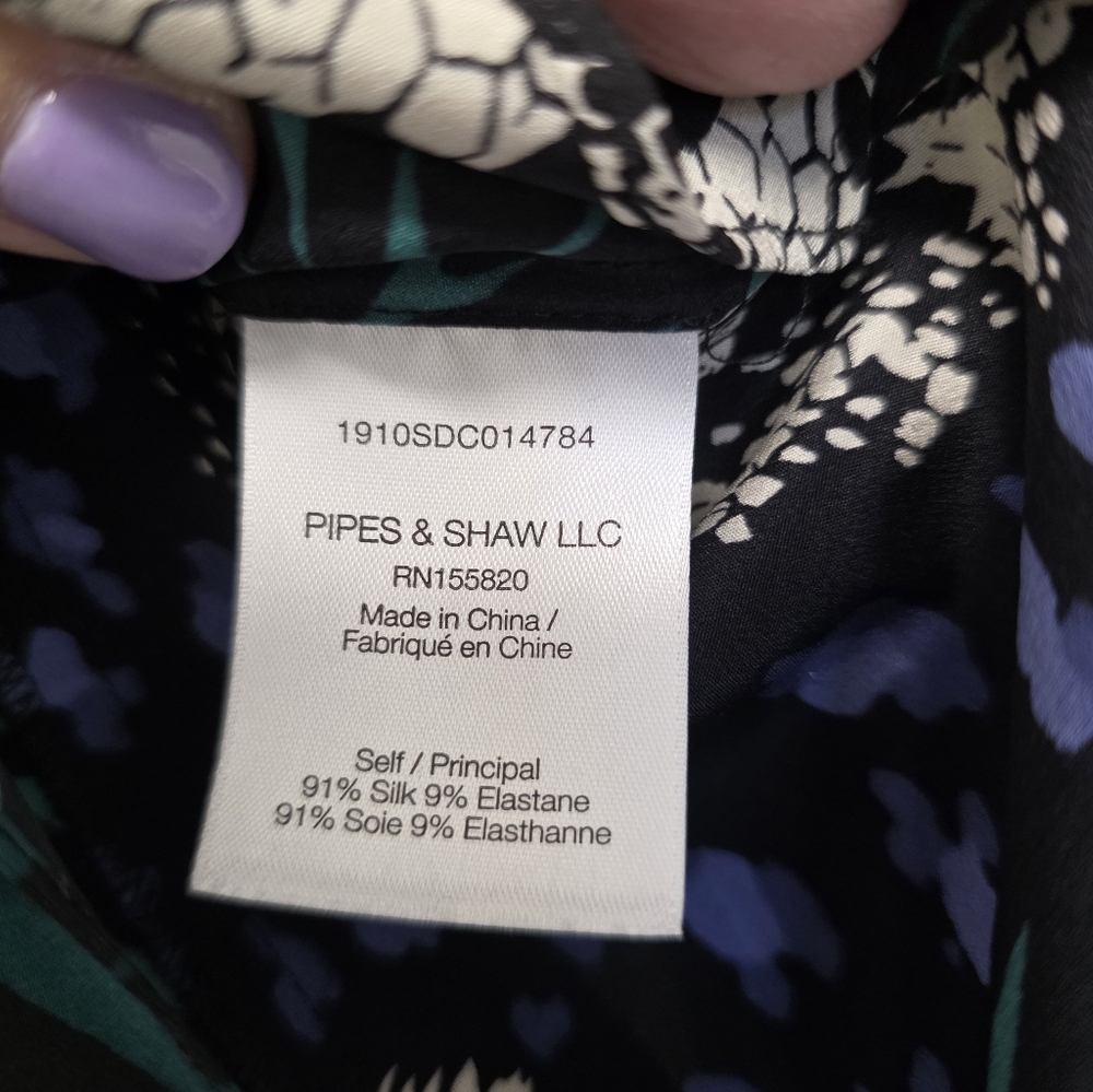 Veronica Beard Buckley Floral Silk Blouse Green Black Size 00 Loose Fit Preppy - Picture 9 of 13